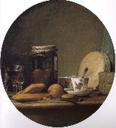 Jean Baptiste Simeon Chardin Equipped with a jar of apricot glass knife still life, etc. France oil painting artist